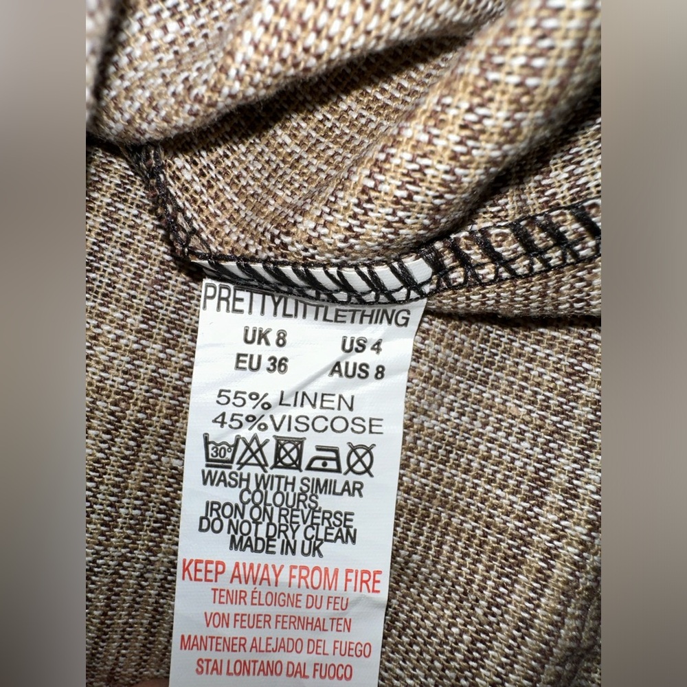 NWOT Linen Blend Brown Plaid Skirt - Picture 4 of 6